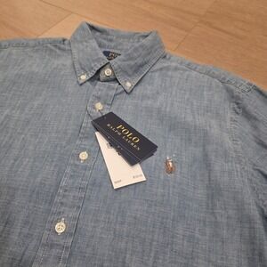 Polo Ralph Lauren Chambray Shirt Mens L Classic Fit Untucked Fit Indigo NWT $125